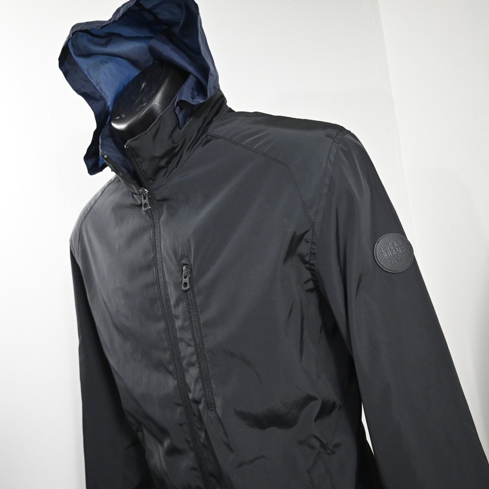 Lucky Brand‎ Full Zip Jacket Black Hooded W/ Pockets Mens Size Small